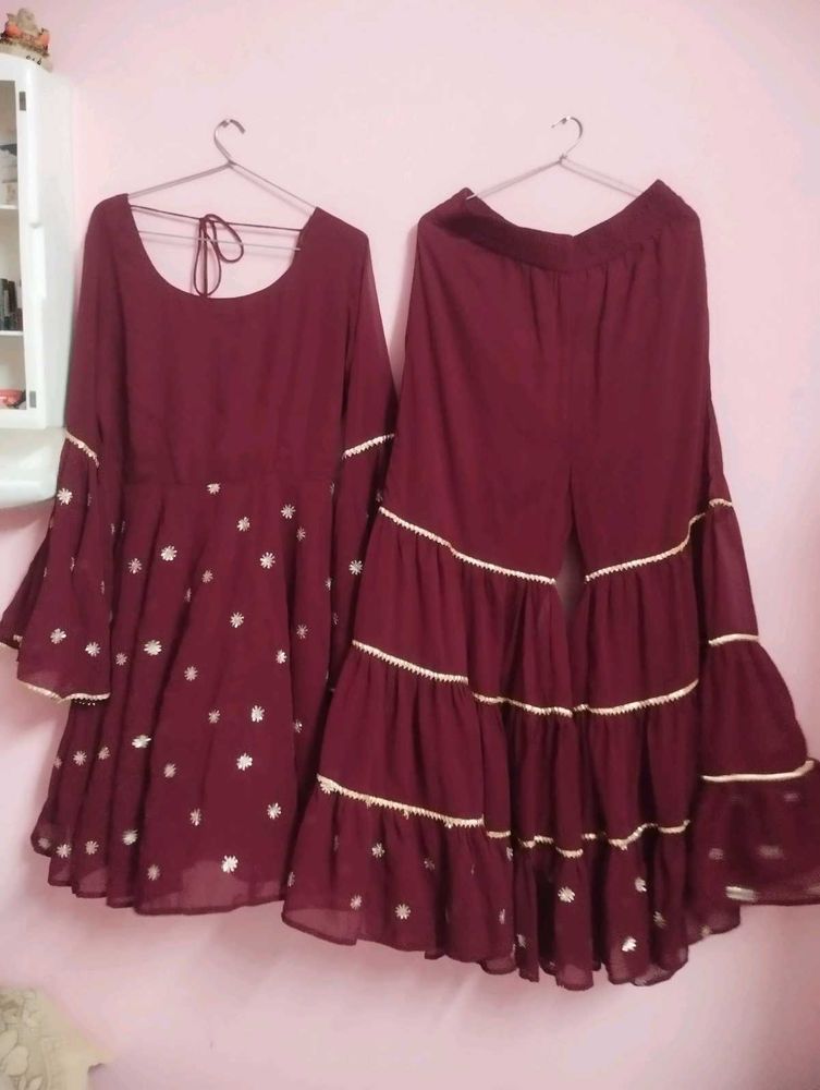 Elegant Maroon Kurta Set with Sharara Pants