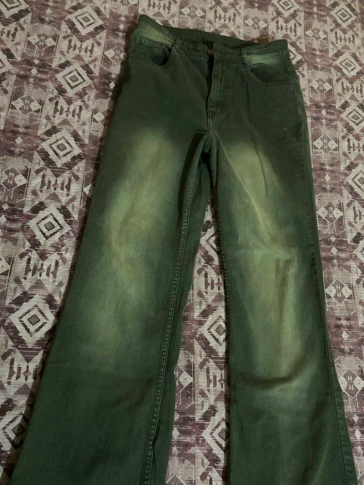 Vintage Washed Green Denim Jeans Y2K