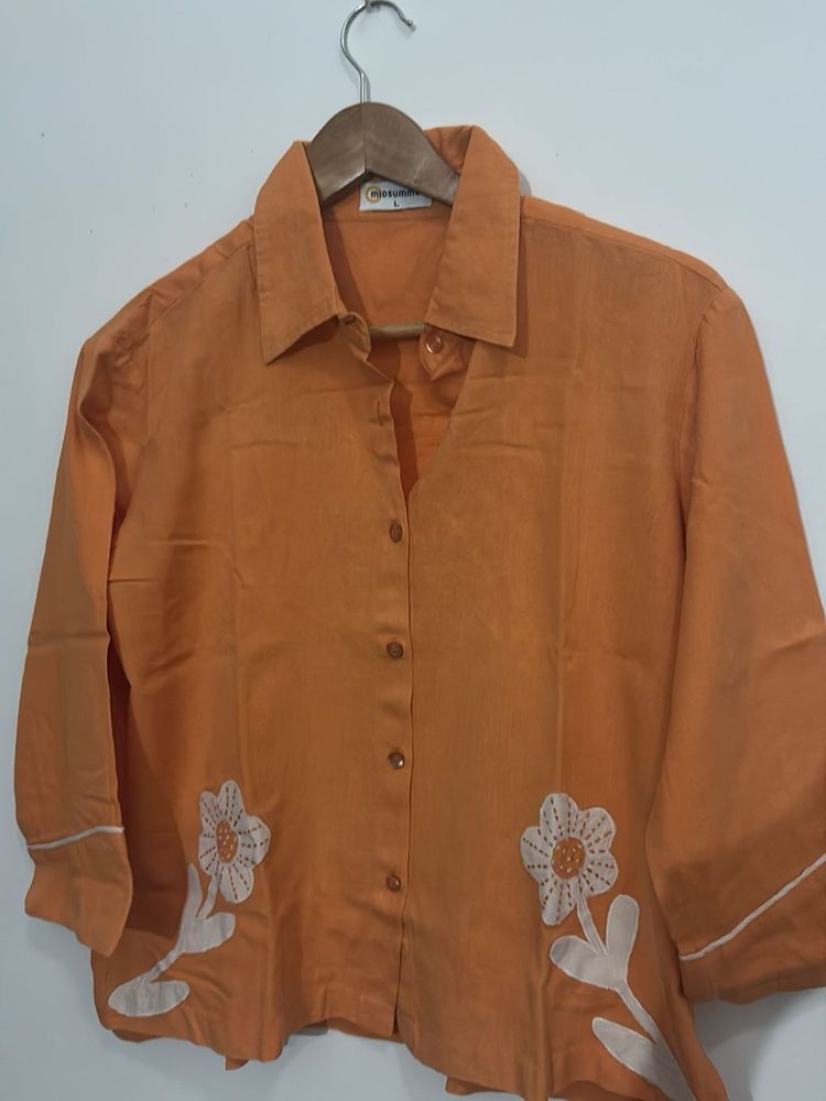 Orange Floral Button-Up Shirt