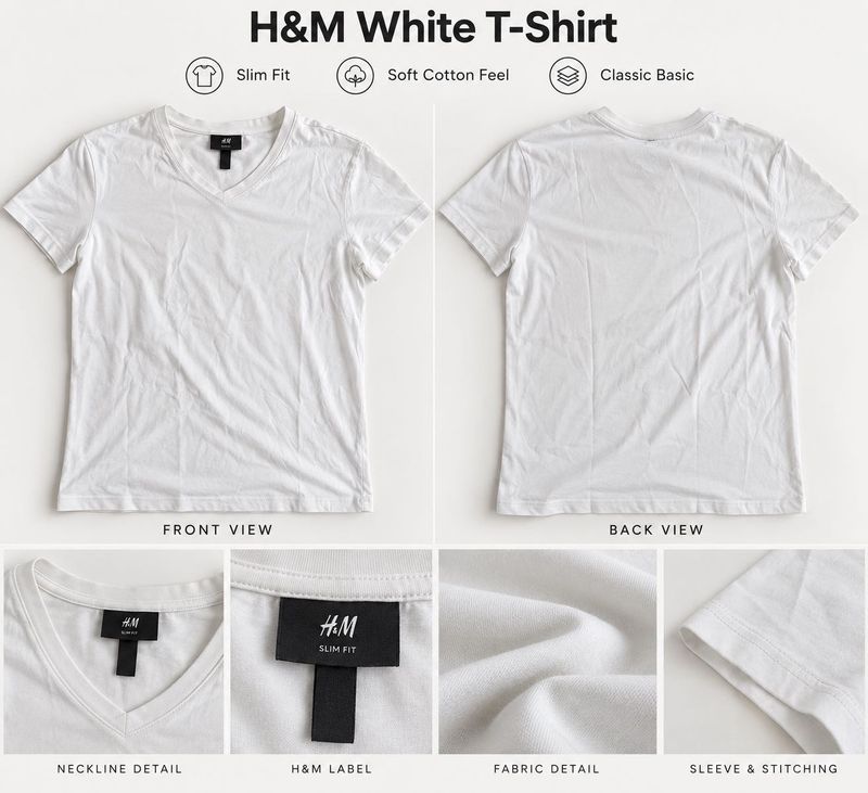 H&amp;M White V-Neck T-Shirt