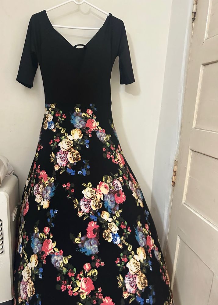 Floral Print Black Dress