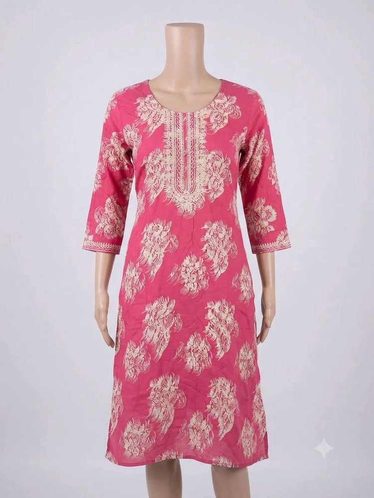 Pink Kurta with Floral Print