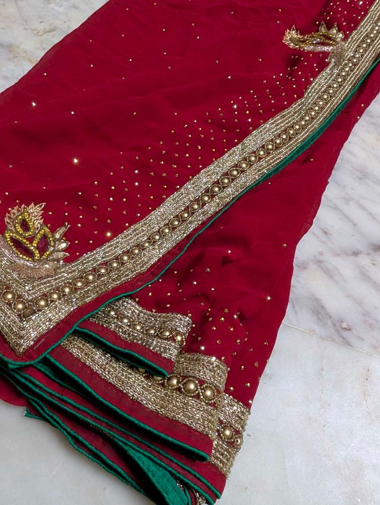 Red Embellished Saree only wear once