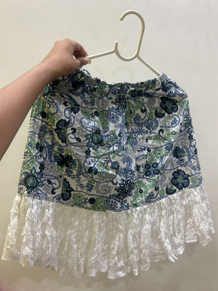 Boho Floral Print Lace Skirt