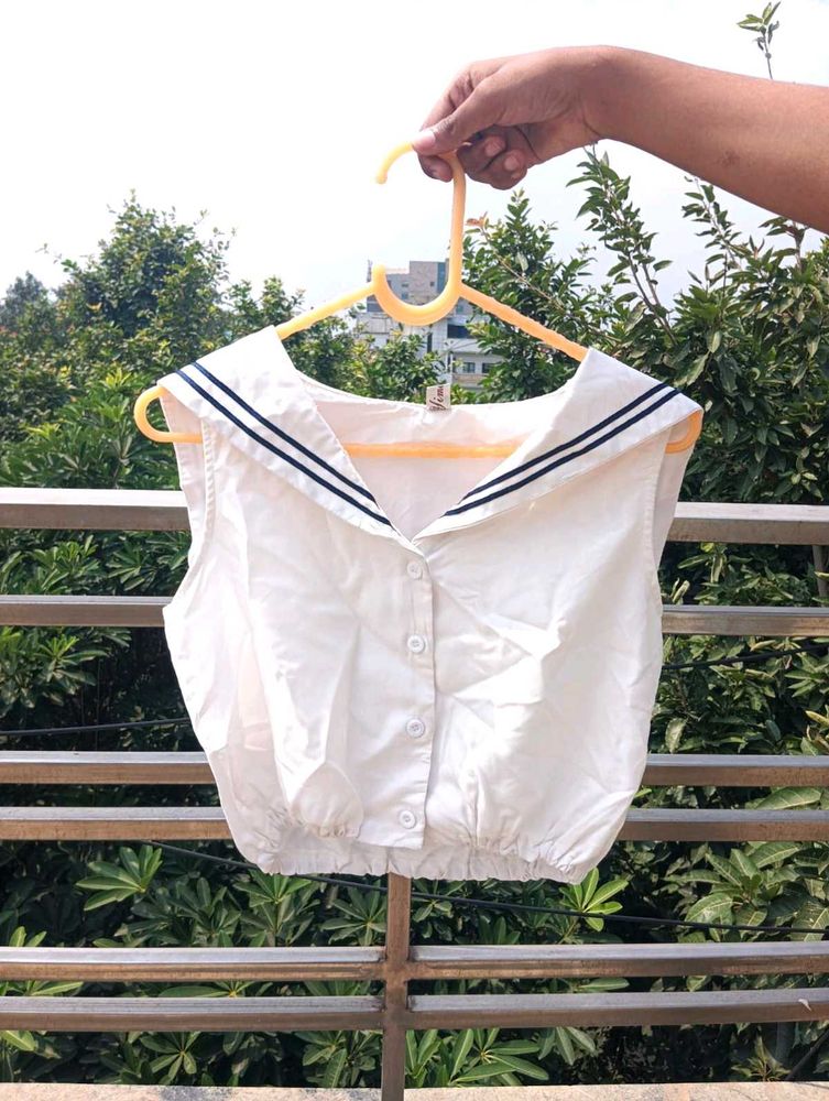 White Sailor Collar Crop Top