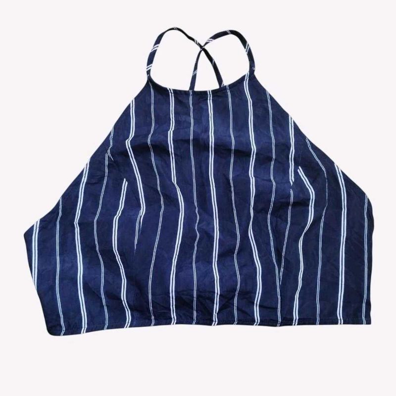 Navy and White Striped Halter Top M