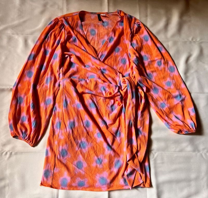 H&amp;M Orange Floral Wrap Dress