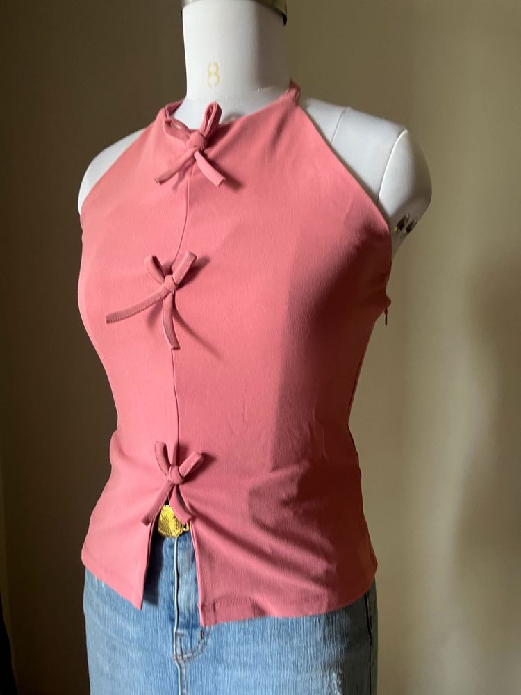 pink bow halter neck top