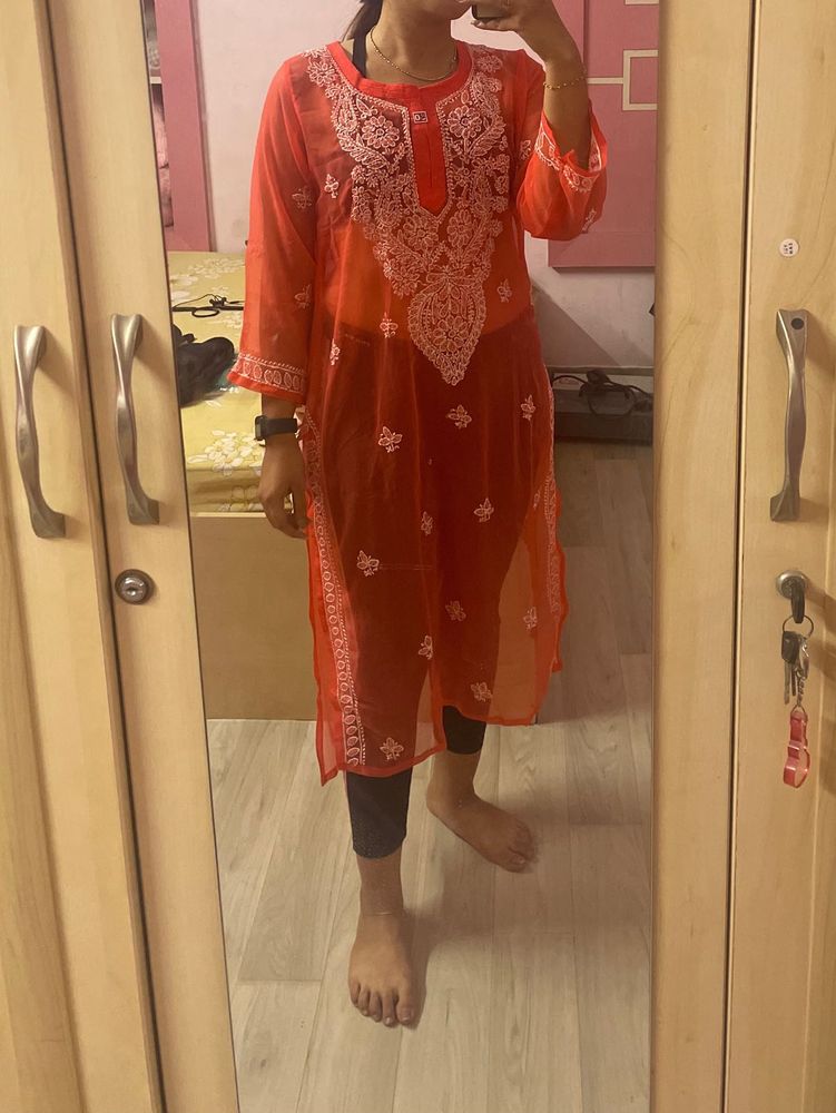 Orange Embroidered Kurta