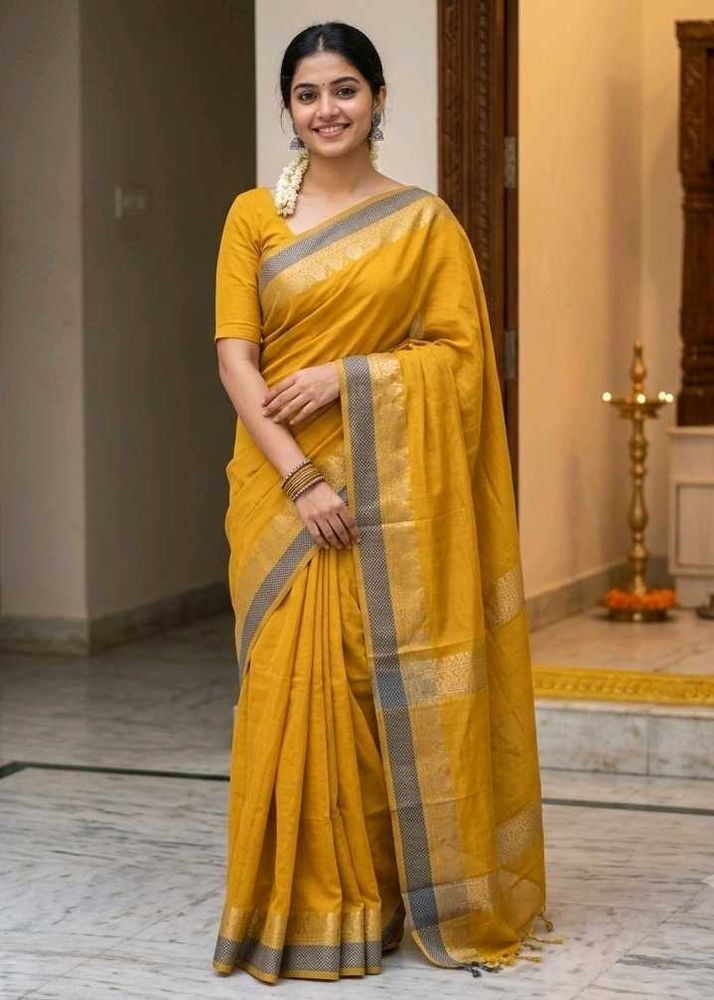 Golden Mustard Yellow Saree with border