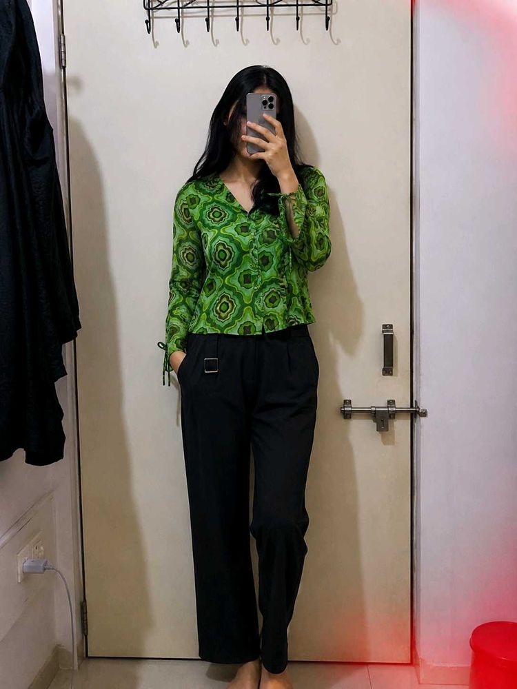 zara branded Green Printed Wrap Top