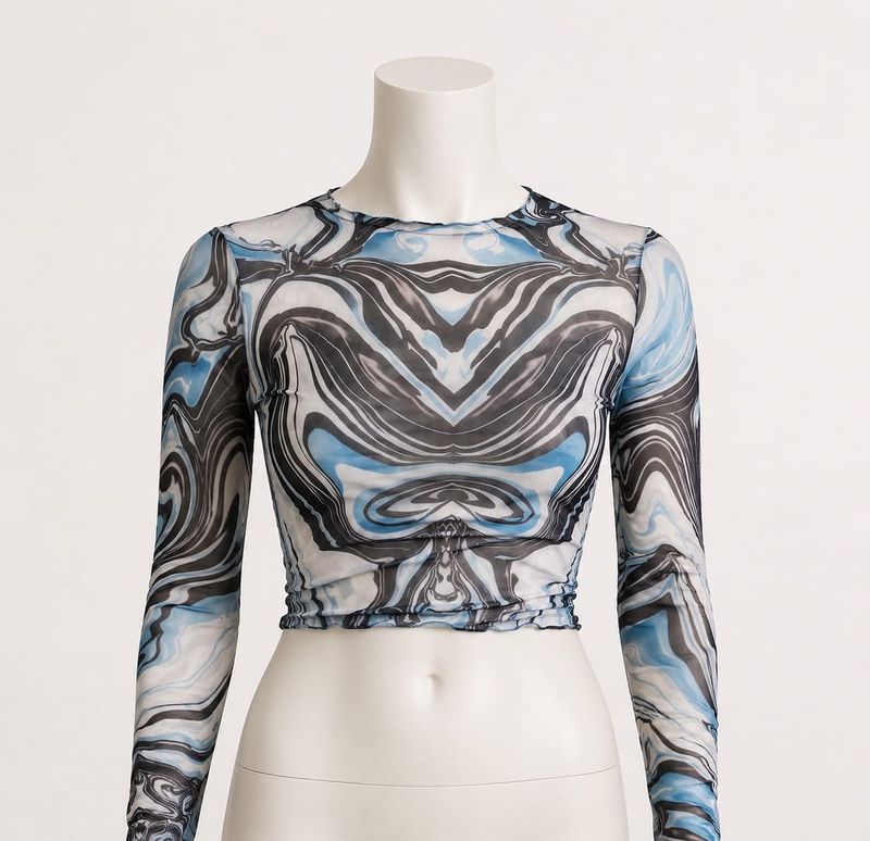 Sheer Swirl Print Long Sleeve Top