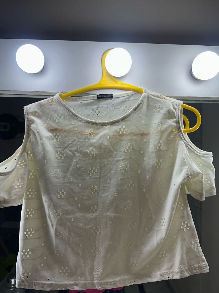 Off-Shoulder Eyelet Top