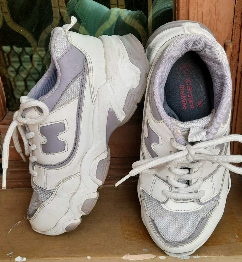 White &amp; Lilac Chunky Sneakers
