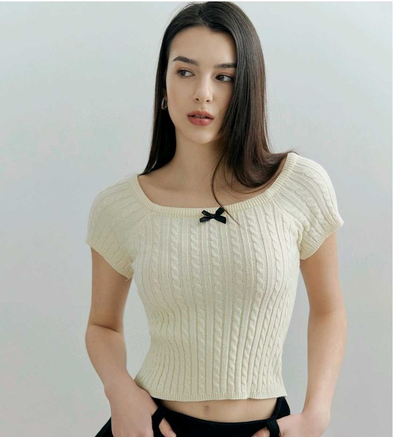 Cream Cable Knit Bow Top(SAVANA)
