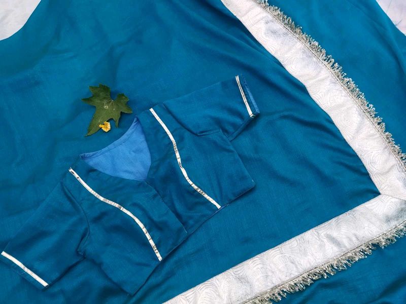 Beautiful Teal Saree with Embellished Border