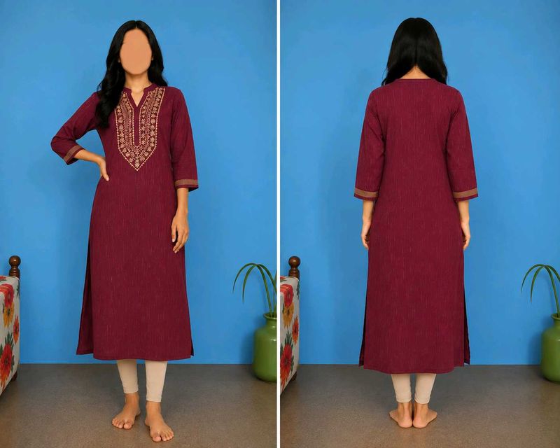 Maroon Embroidered Kurti