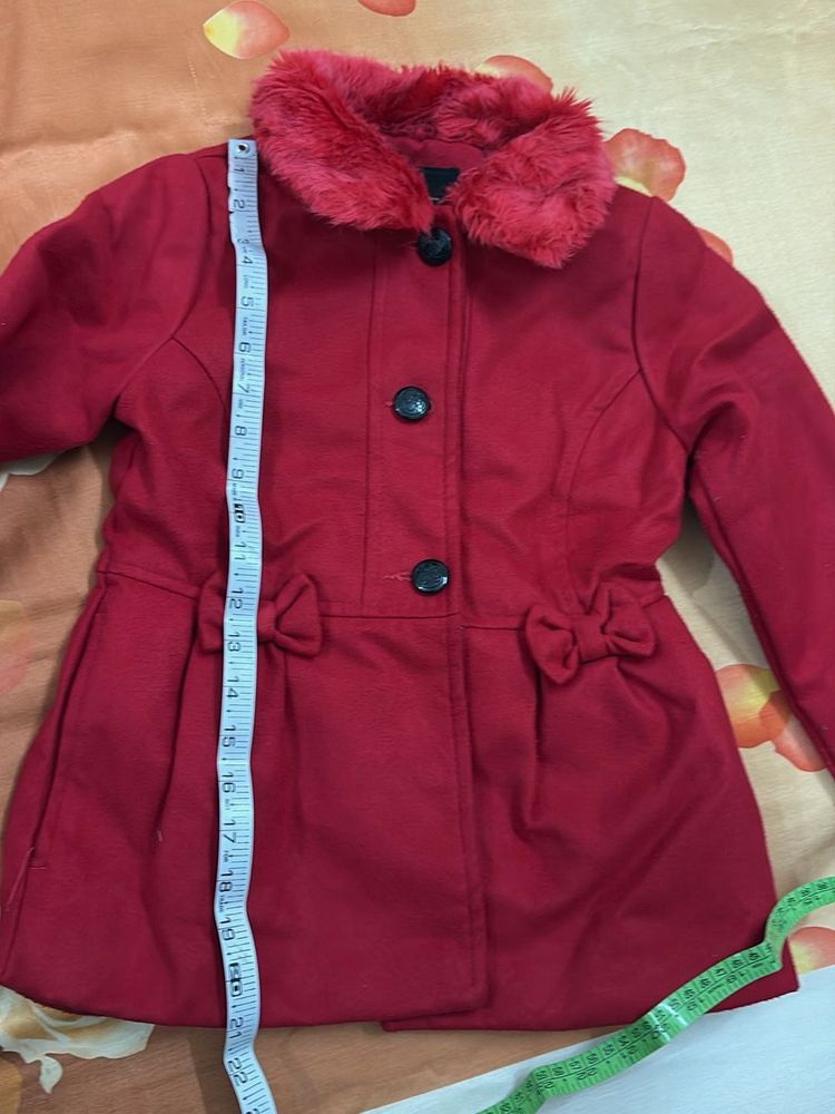 Red Girls Coat with Fur Collar