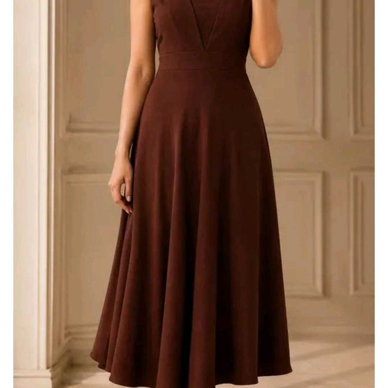 Mast ❤‍🔥Brown Ribbed Dress with Ruffle Sleeves