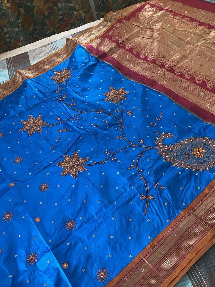 Blue Embroidered Saree