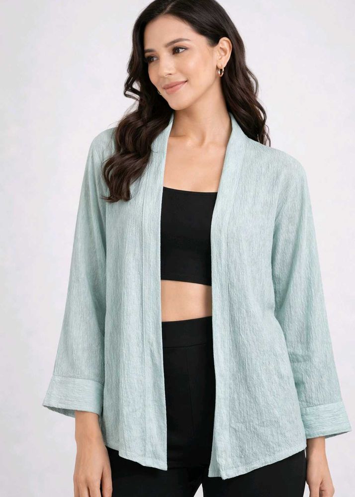 Light Blue Textured Open Cardigan