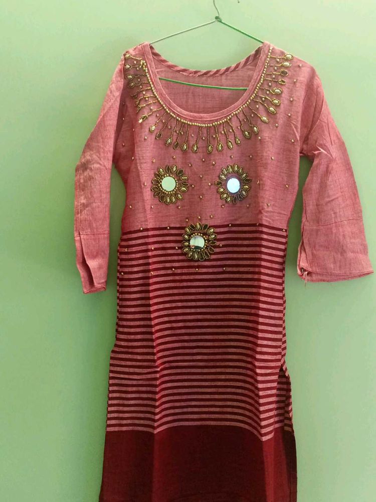 Designer Pink Kurta with Mirror Work