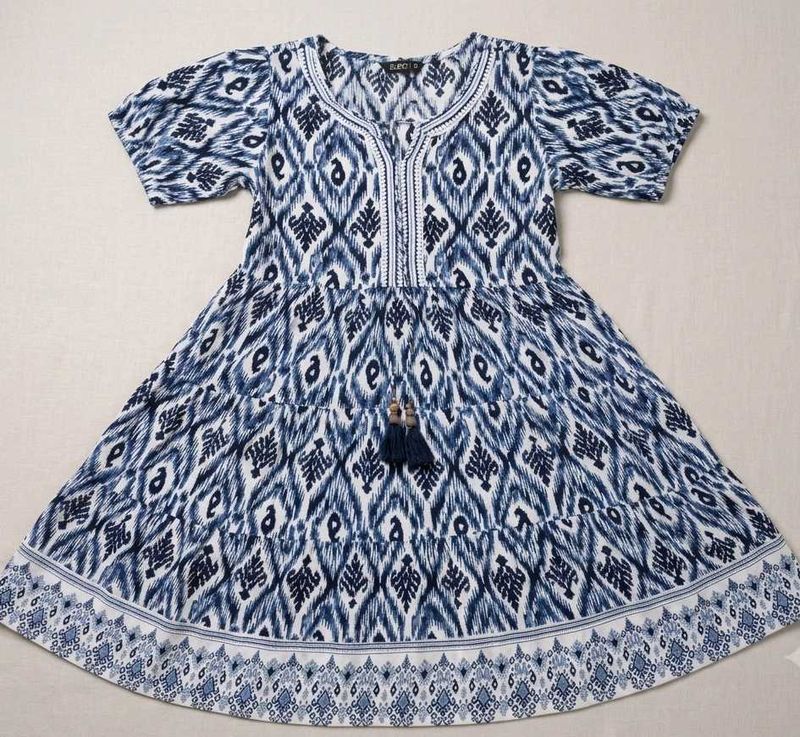 Fit  flare dress in blue and white colo