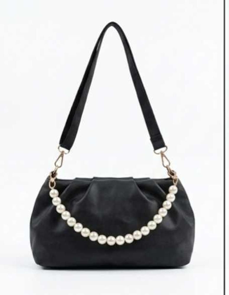Chic Black Pearl Accent Clutch Bag