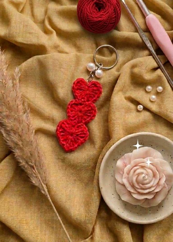 Handmade "Triple-Heart" Crochet Keychain