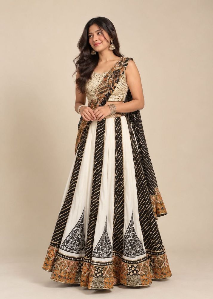 Elegant White and Black Lehenga Choli