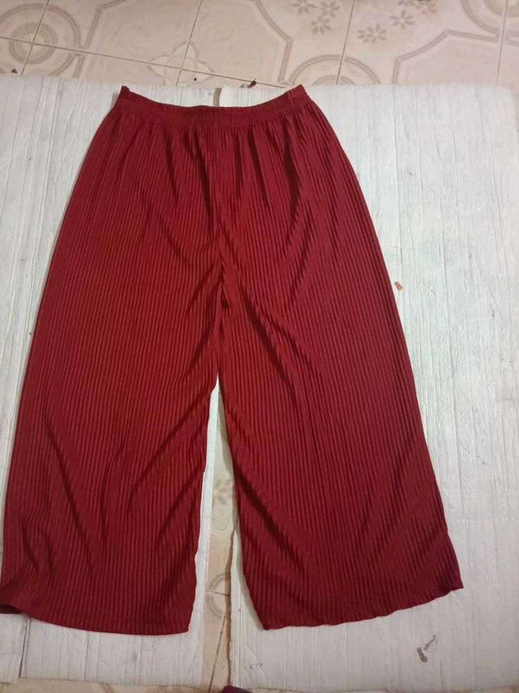 Elegant Red Pleated Palazzo Pants