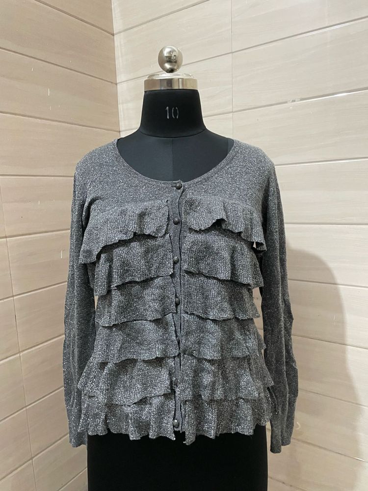 party wear Imported Gray Ruffled Cardigan
