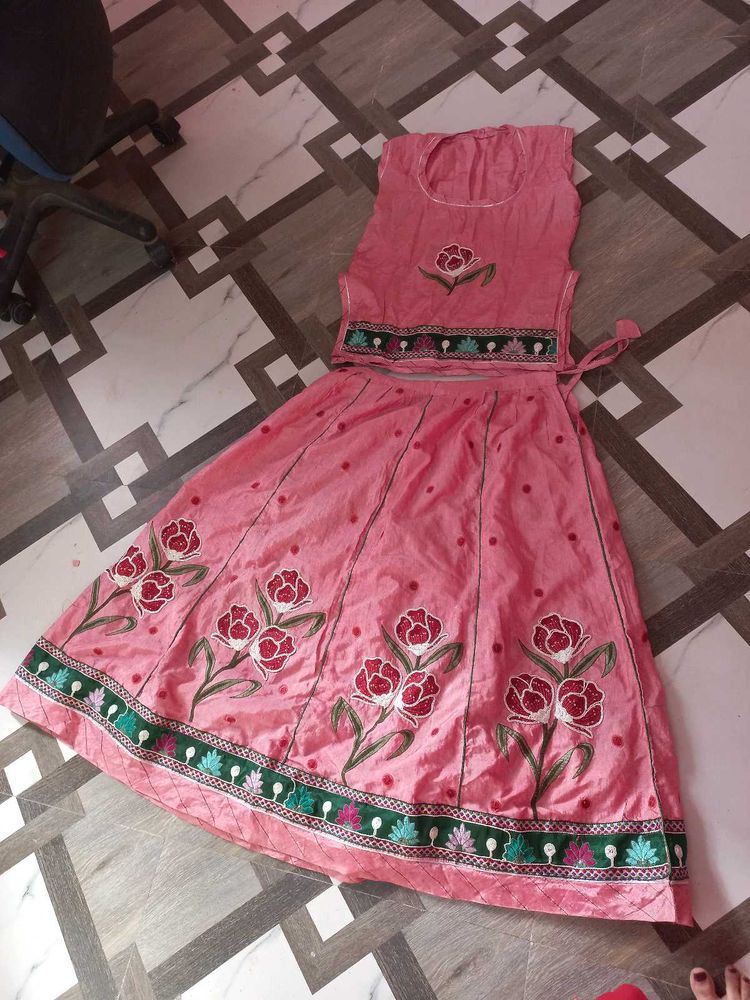 Pink Embroidered Skirt &amp; Top Set