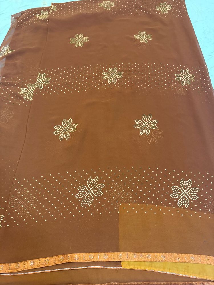 Designer Embellished Brown Saree