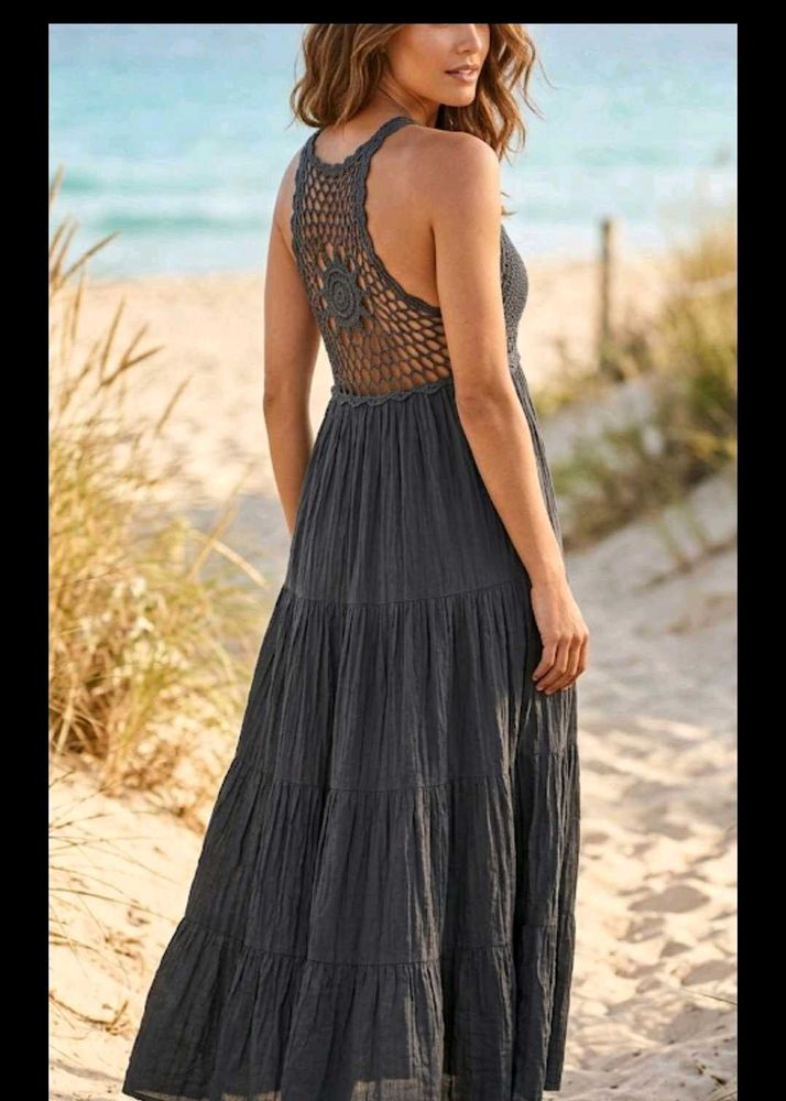 Black Crochet Detail maxi dress