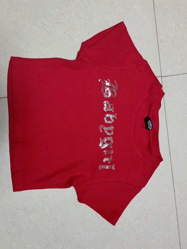Combo of Red Graphic Tee and black backless top