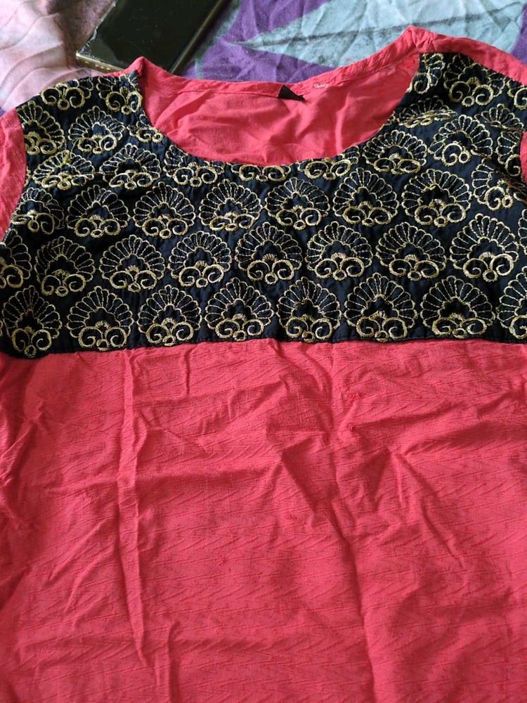 Embroidered Pink Kurta Top
