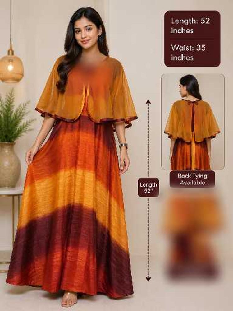 Elegant Ombre Ethnic Gown with Cape
