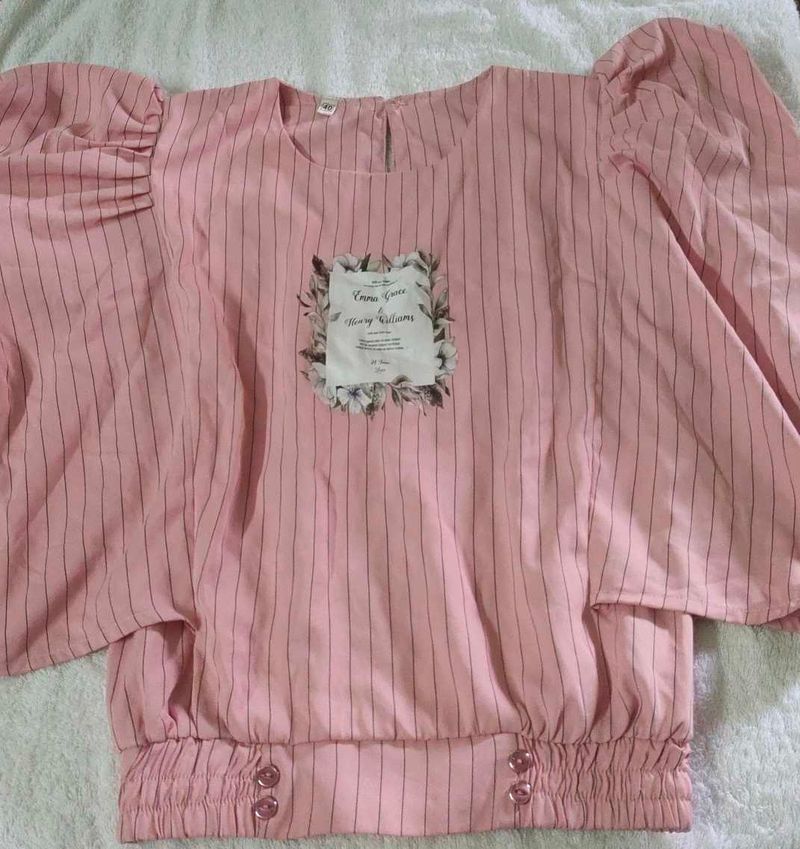 Pink Striped Blouse Puff Sleeves not used