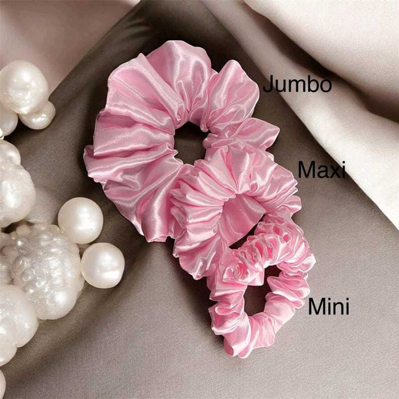Set Of 3 L,M,S Pink Satin Scrunchies