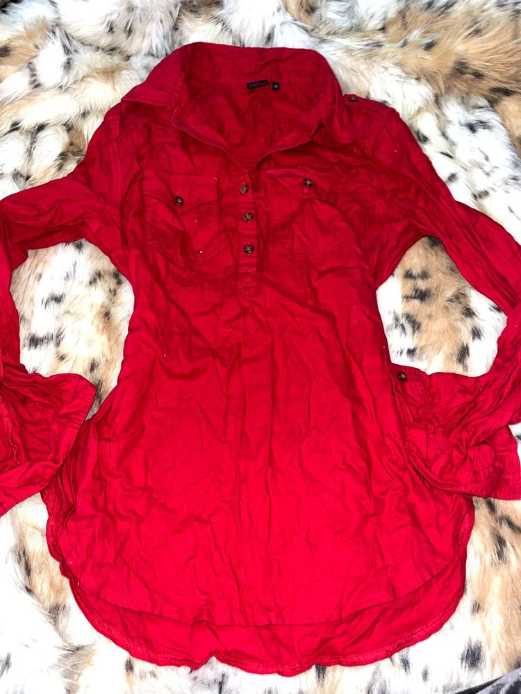 Red Long Sleeve Tunic Top