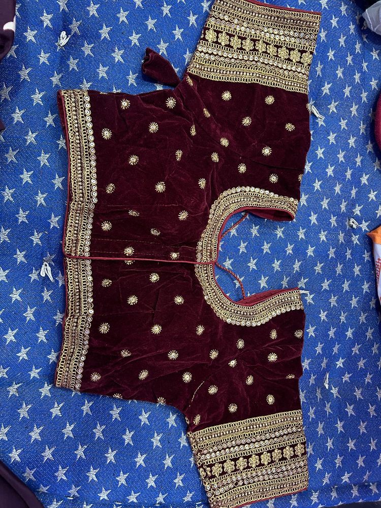 Maroon Velvet Embellished Blouse
