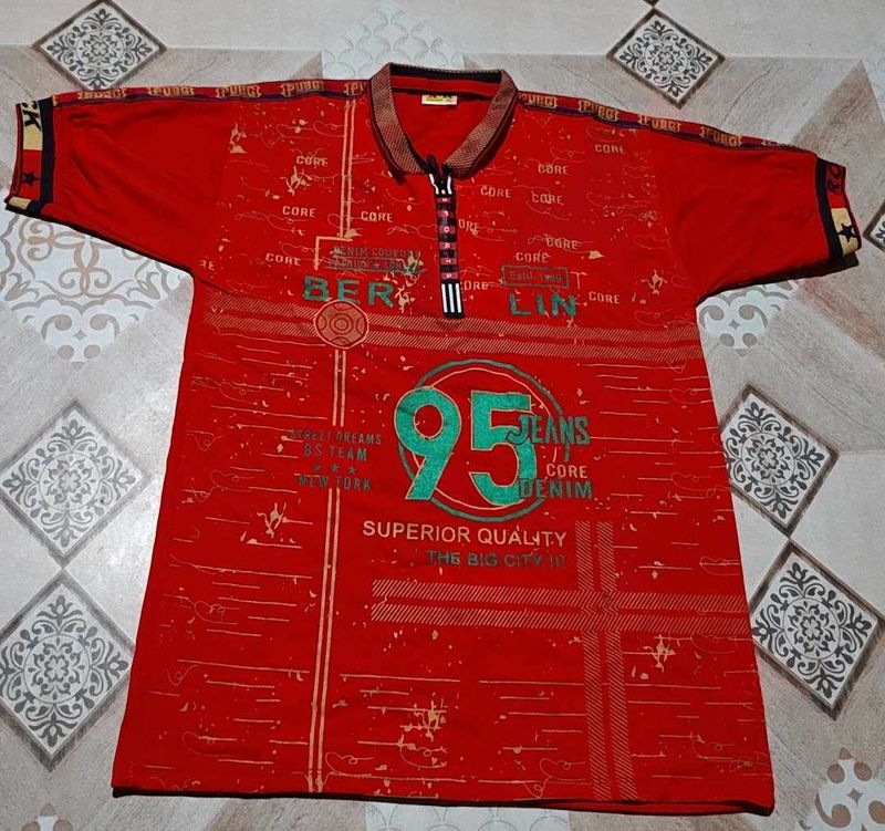 Red Graphic Print Polo T-Shirt