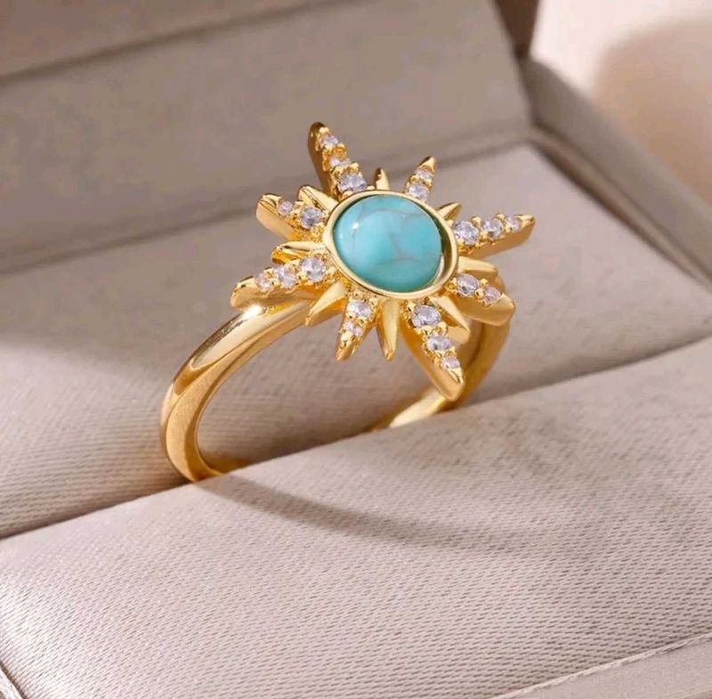 Gold Sunburst Turquoise Ring