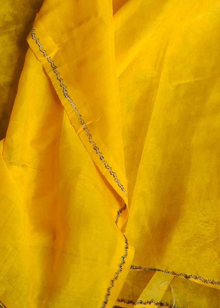 Bright Yellow Dupatta with Silver Border