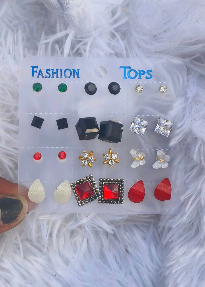 12 Pcs Studs Multicolour For Girls