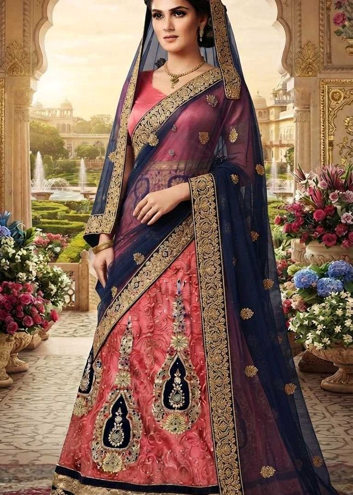 Stunning Pink &amp; Navy Blue Embroidered frock