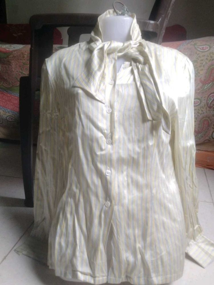 Elegant Striped Blouse with Scarf Deta imported fa