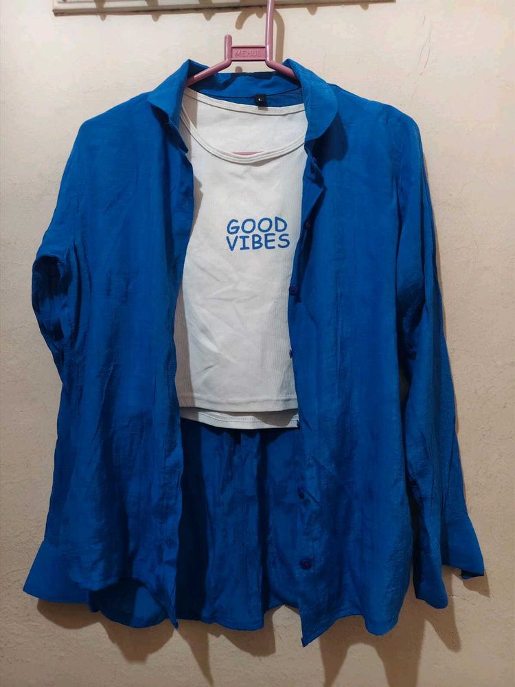 Blue Shirt &amp; 'Good Vibes' Tee Combo