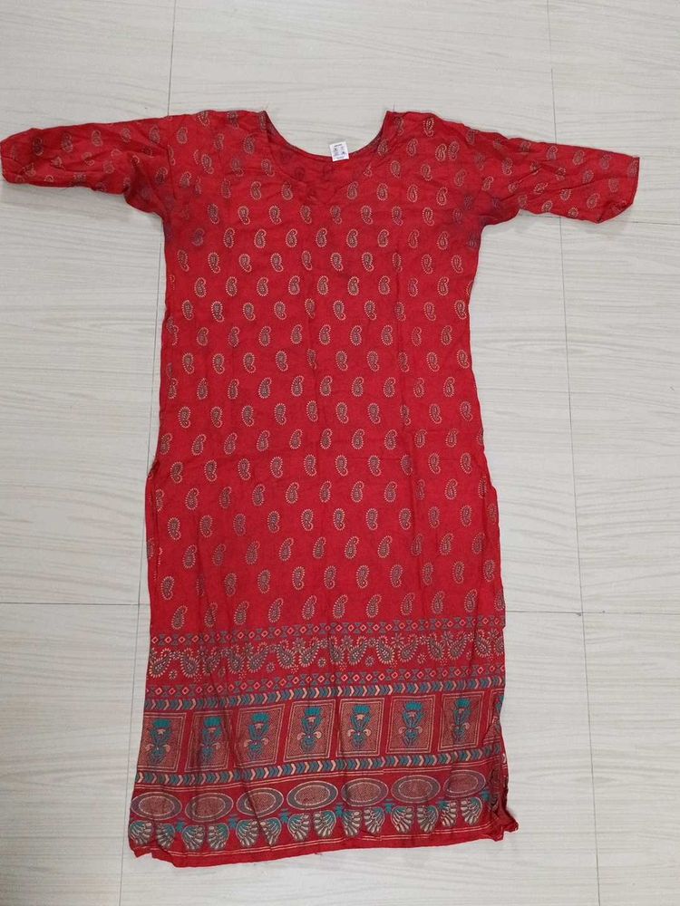 Red Paisley Print Kurta